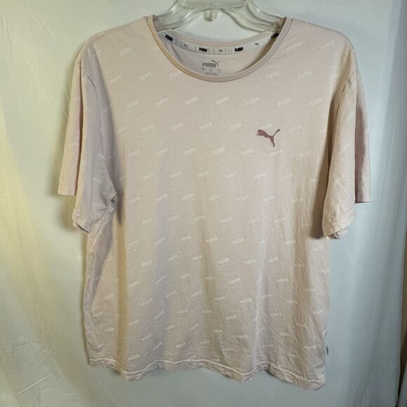 PUMA Tops - PUMA Women's Large Pink Tee Shirt Puma All Over Logo Crew Neck Casual Athletic